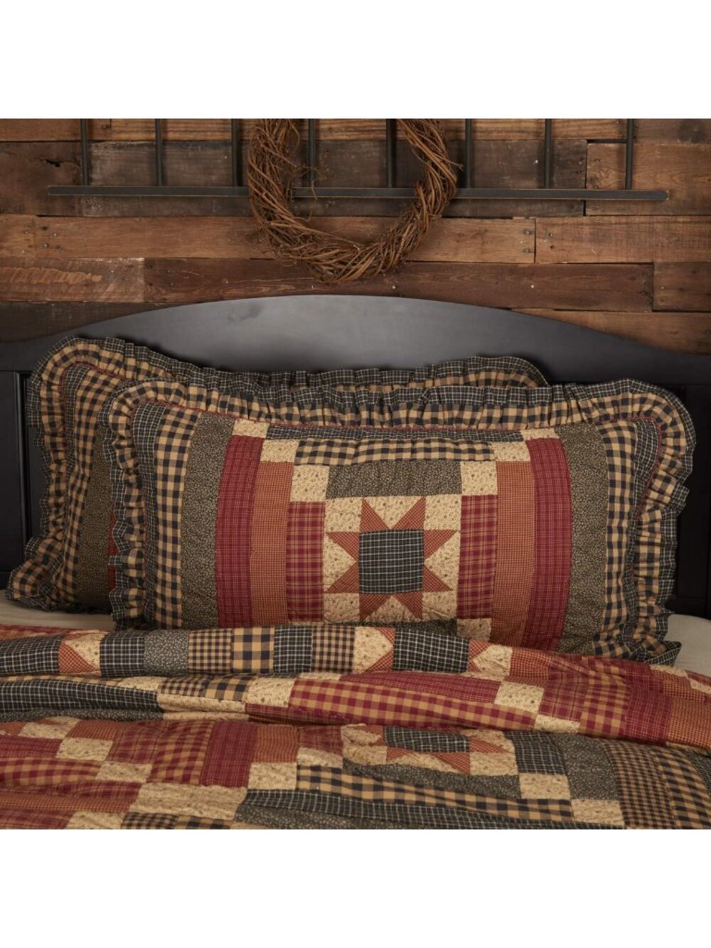 Country Patchwork King Sham 21x37, Rustic Barn Red Bedding, Farmhouse Decor